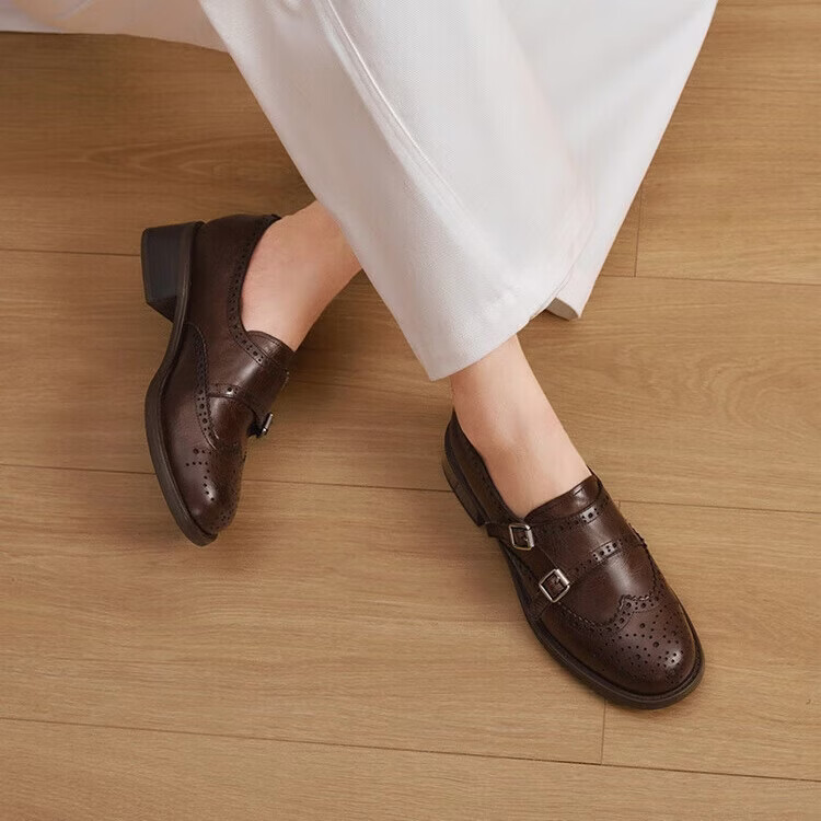 Bata Women's Chunky Heel Loafers 2025 Autumn Brown
