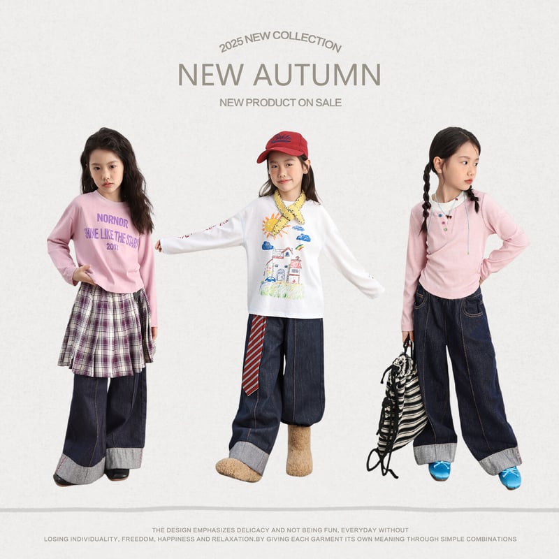 LUSON Girls' Wide-Leg Jeans
