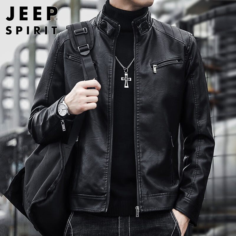 JEEP SPIRIT Men's Biker Leather Jacket