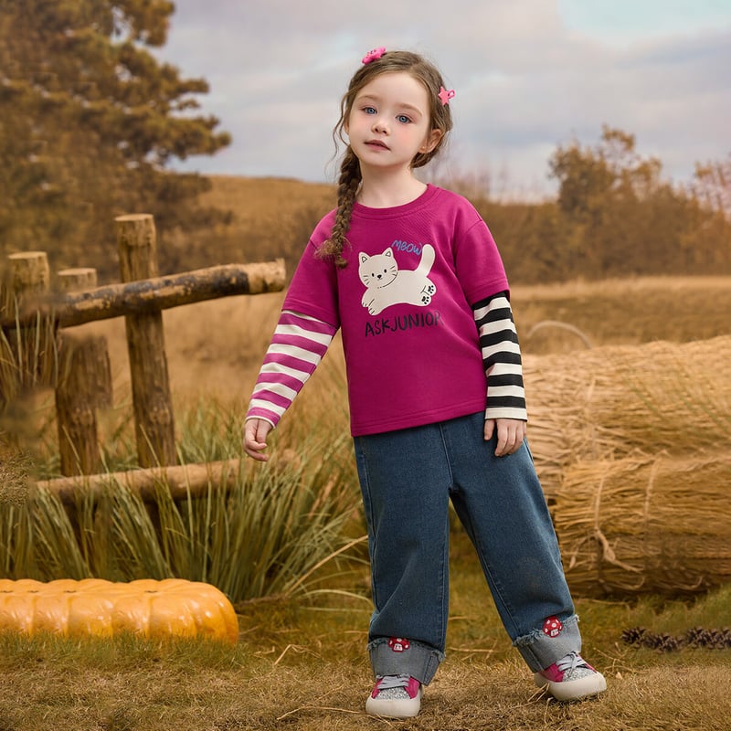 ASK JUNIOR Faux Two-Piece Long Sleeve T-Shirt