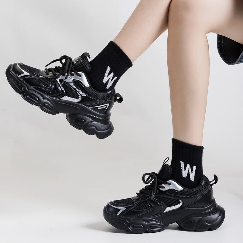 Huili Women's Silver Dad Shoes - Trendy Heightening Sneakers