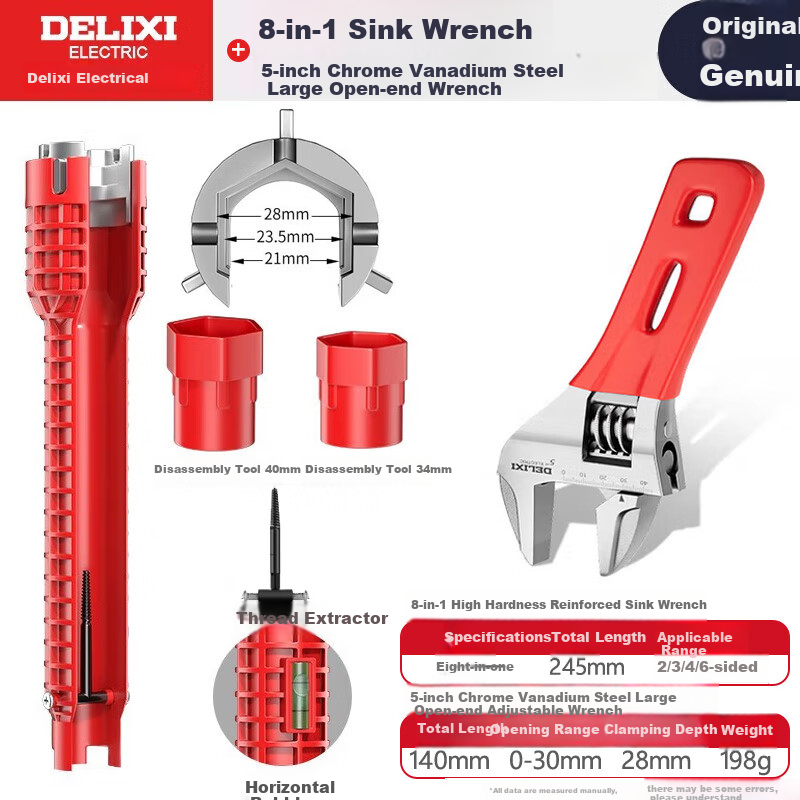 DELIXI ELECTRIC 8-In Sink Wrench + Adjustable Wrench