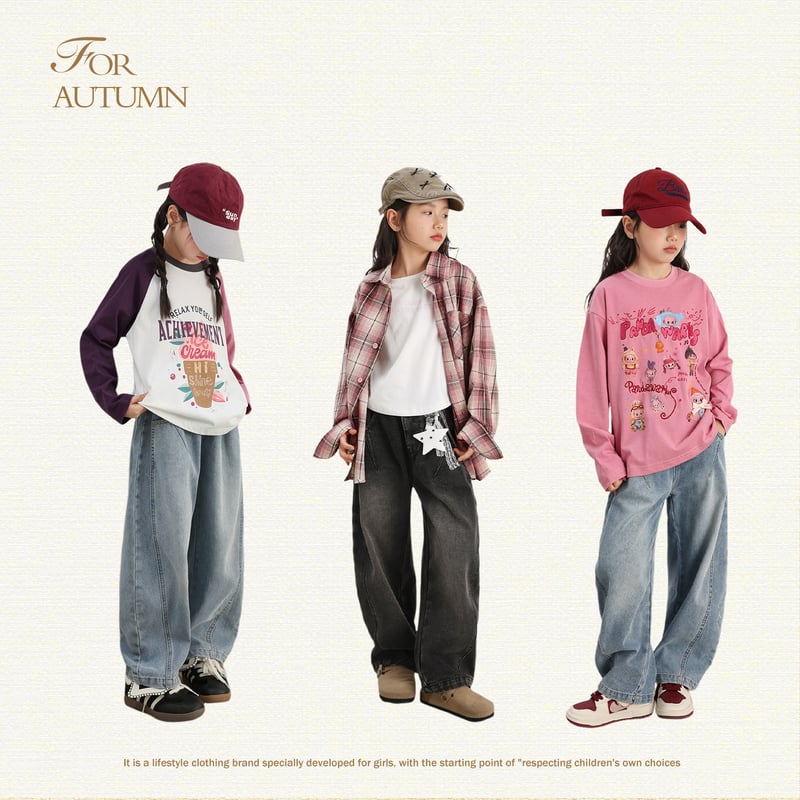 LUSON Girls' Denim Blue Autumn Pants