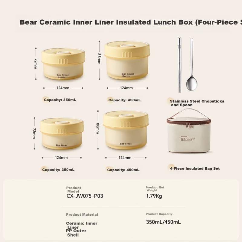 Bear Insulated Lunch Box with Ceramic Liner