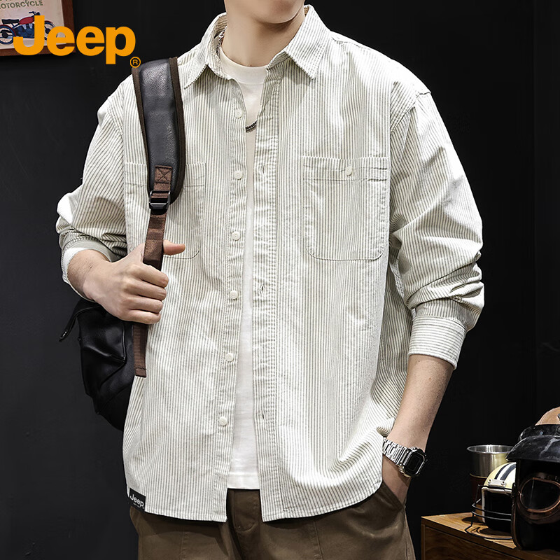 JEEP Men's Striped Long Sleeve Shirt