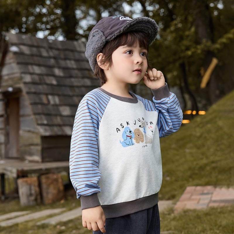 ASK JUNIOR Kids' Color-Block Cartoon Sweatshirt