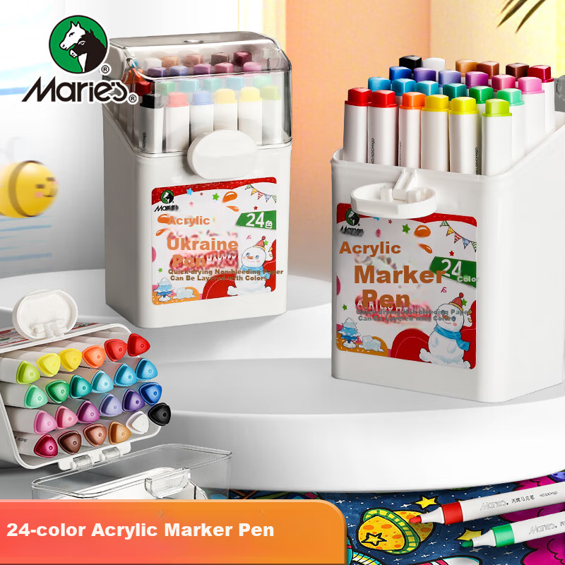 Marie's 24-Color Triangular Acrylic Markers for Kids