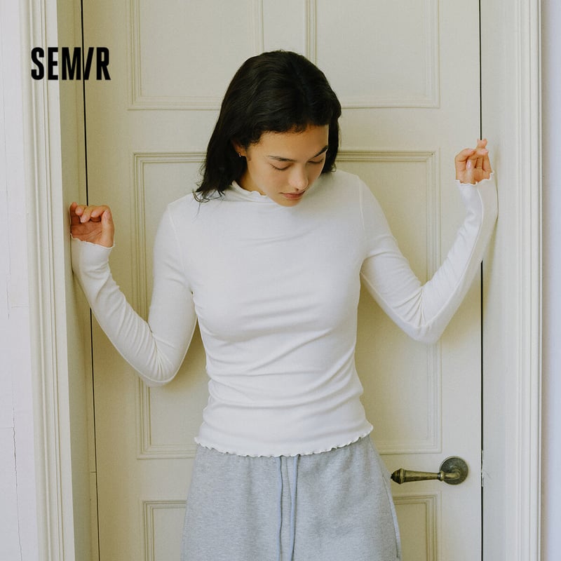 Semir Women's Thermal Fleece T-Shirt with Ruffle Trim