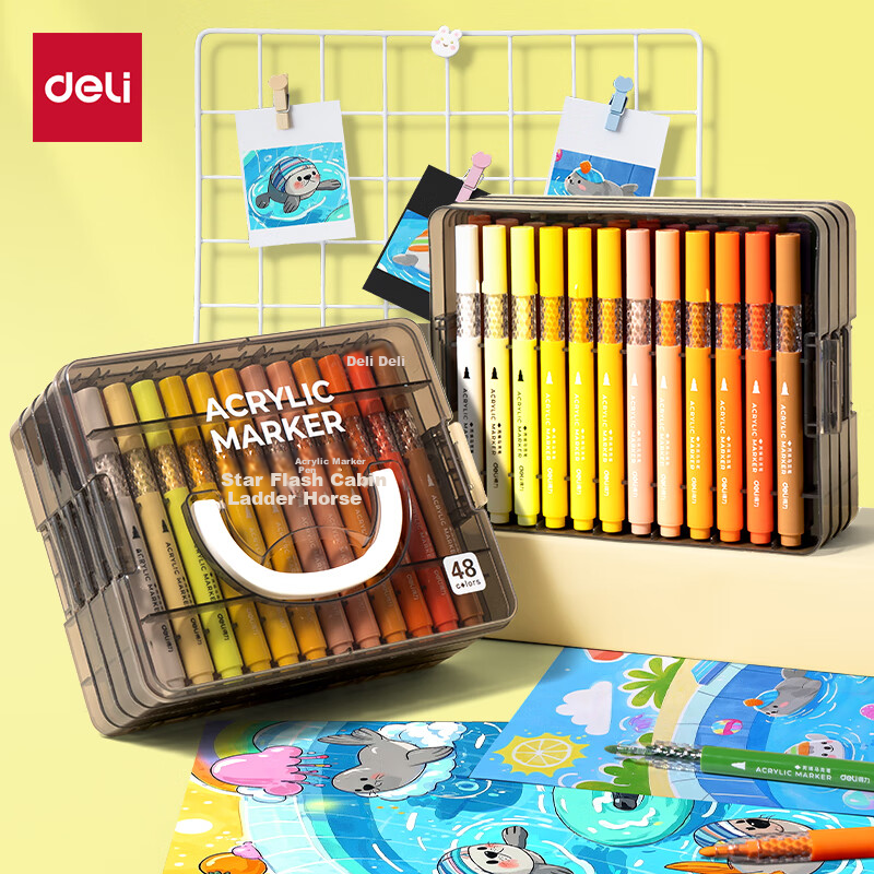 Deli 48-Color Acrylic Markers Stackable Box