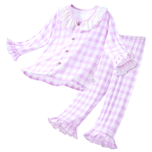 DEESHA 100% Cotton Kids Pajamas - Purple Plaid