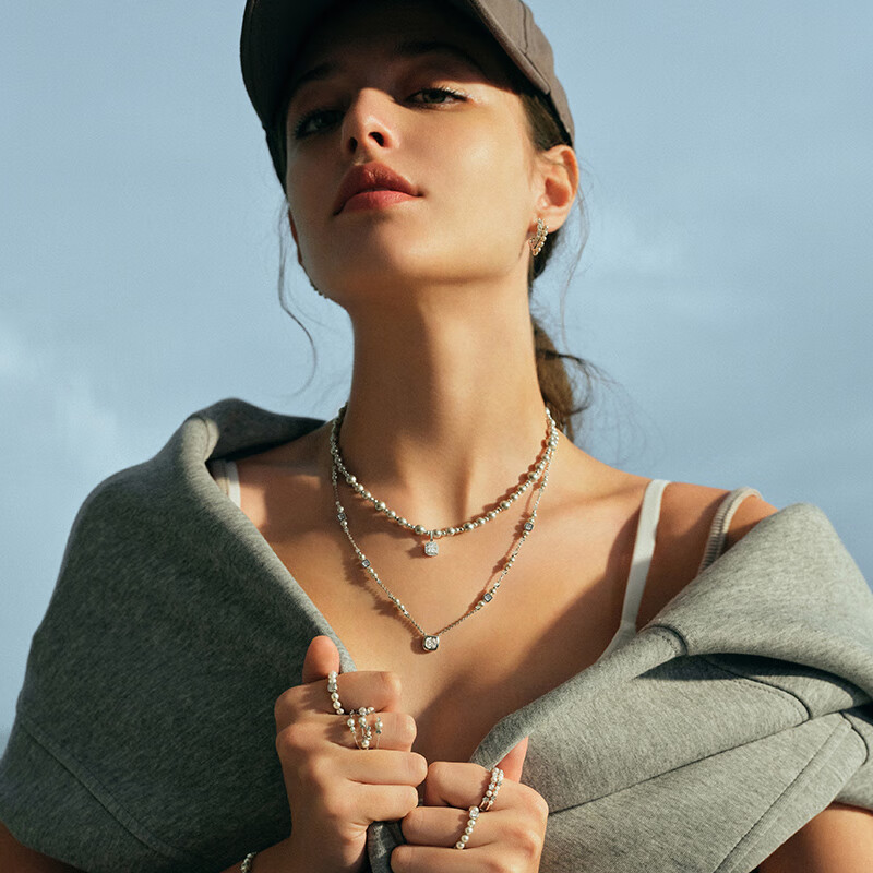 HEFANG Bubble Sugar Cube Necklace Silver Women's Luxury Clavicle Chain