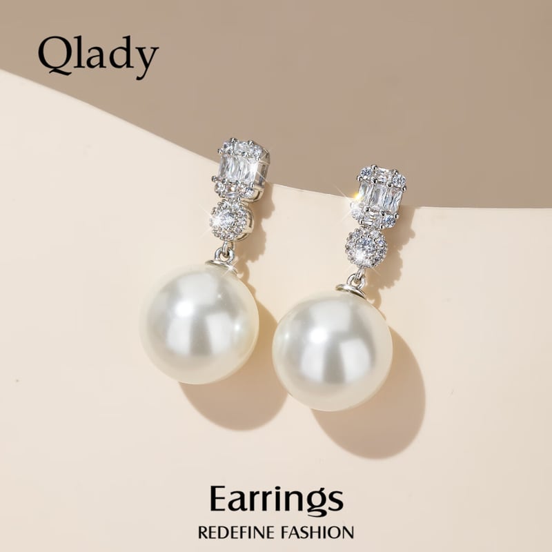 Qlady Imitation Pearl Earrings - Elegant Silver Studs