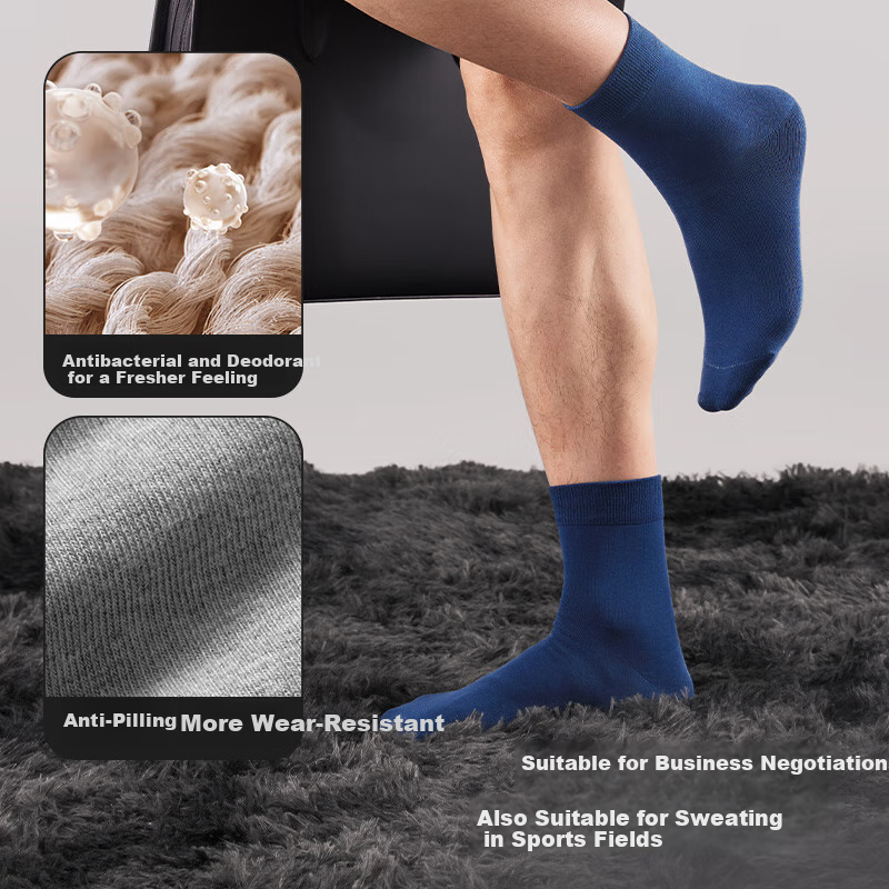 Hailan Home Men's Pure Cotton Antibacterial Socks