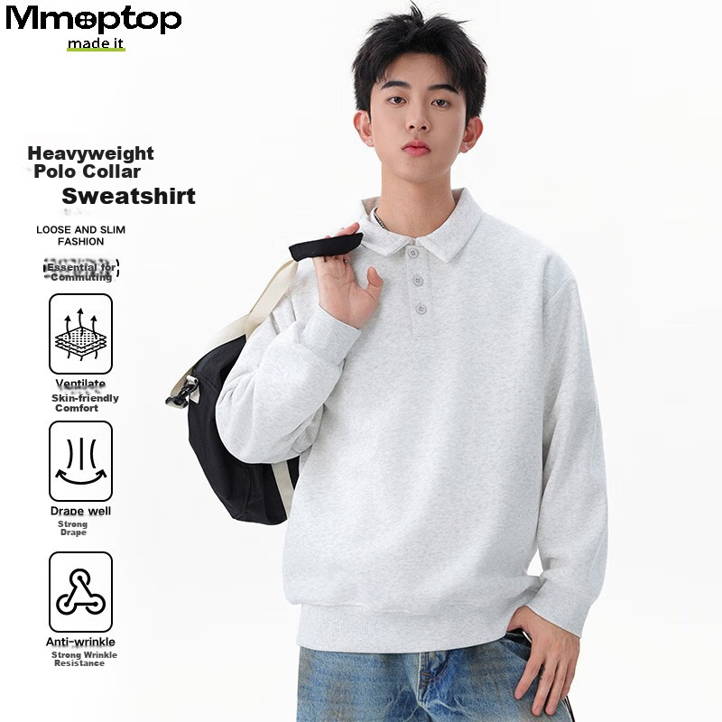 MMOPTOP Japanese Style Heavy Cotton Polo Collar Sweatshirt
