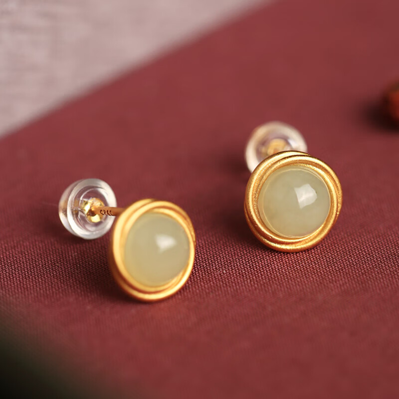 Xiaoyinjiang Hetian Jade S925 Silver Stud Earrings