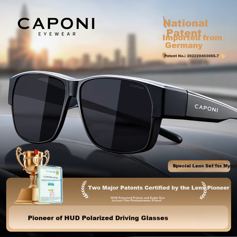 CAPONI Photochromic Polarized Sunglasses Clip-On HUD