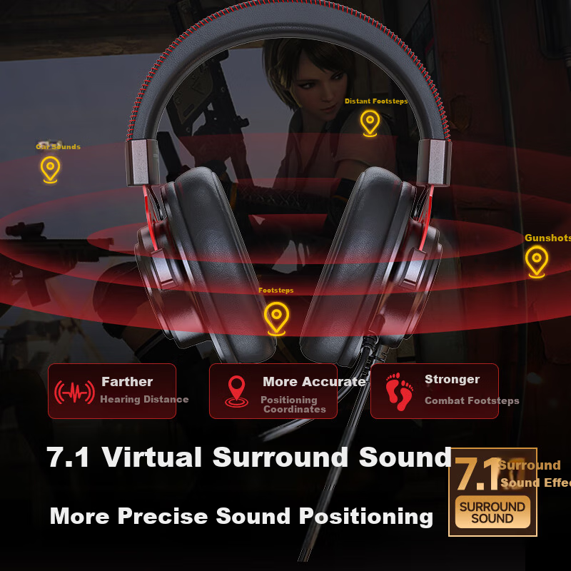 Patriot Gaming Over-Ear Headset with 7.1 Surround Sound and Red Light