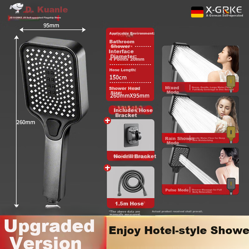 X-GRKE Germany High-Pressure Handheld Shower Head with 3 Spray Modes