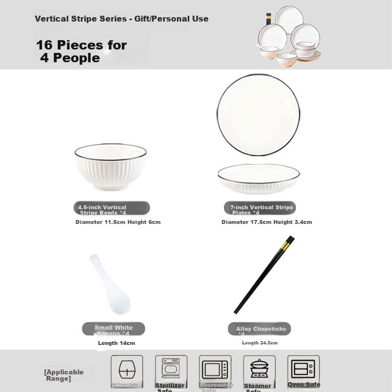 Yamada Design Pearson 16-Piece Vertical Stripe Ceramic Set
