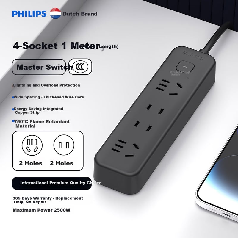PHILIPS Surge Protector Power Strip with 4 Outlets