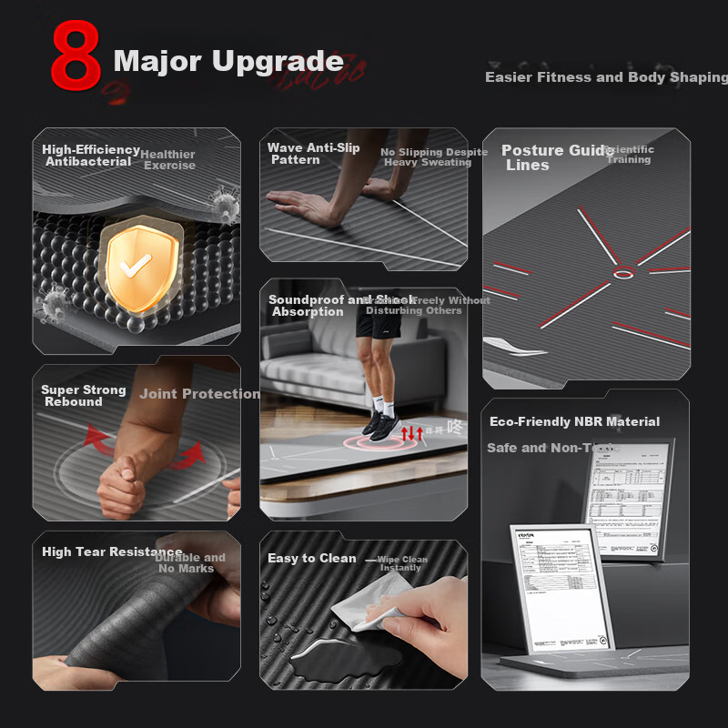 LI-NING Thick Yoga Mat with Antibacterial & Posture Line