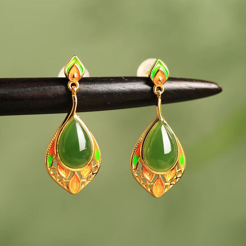 Xiaoyinjiang Bihu Jade S925 Silver Water Drop Earrings