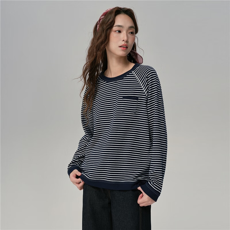Giordano Women's Vintage Striped Long Sleeve T-Shirt
