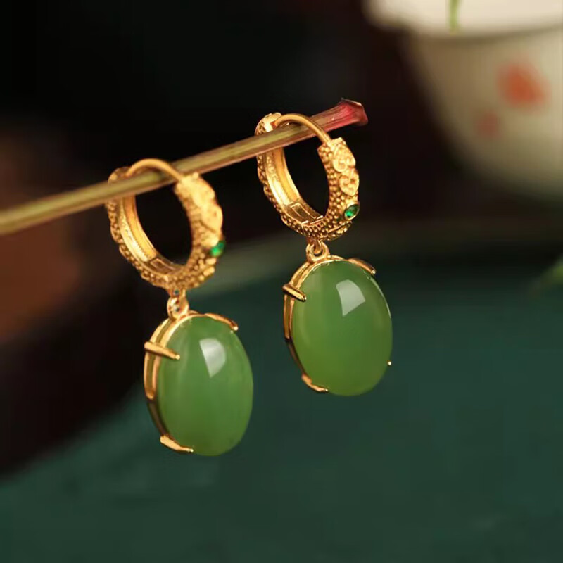 Xiaoyinjiang Hetian Jade Green S925 Silver Water Drop Earrings