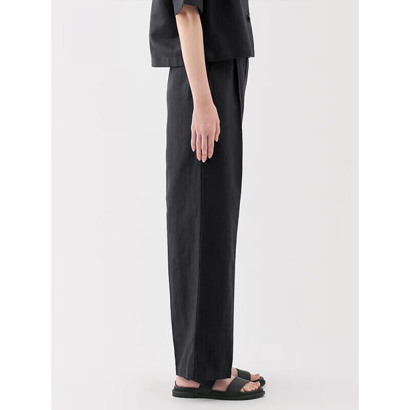 MUJI Women's Hemp Blend Wide-Leg Pleated Pants