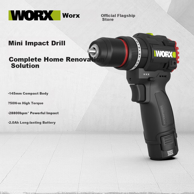 WORX 12V 50Nm Brushless Cordless Drill with 2.0Ah Battery