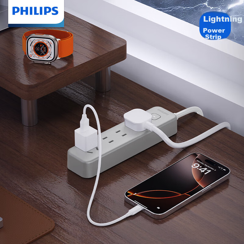 PHILIPS Safety Surge Protector Power Strip with 3 Sockets