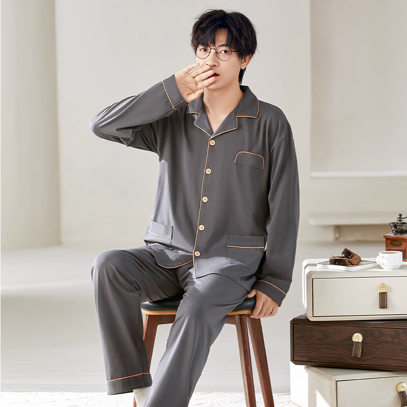 LangSha Pure Cotton Men's Autumn Pajamas