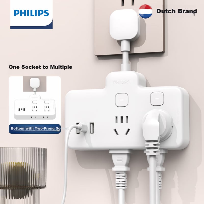 PHILIPS Flexible Adapter Plug & USB+Type-C Socket Extension