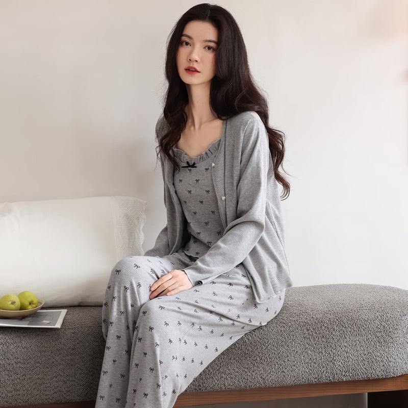 Ordifen Women's 3-Piece Pajama Set with Long Sleeve Camisole