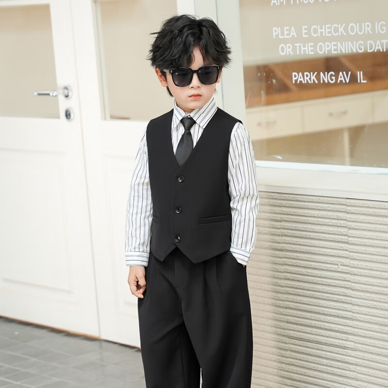 LUOBOBEIBEI Boys' Black Formal 4-Piece Set