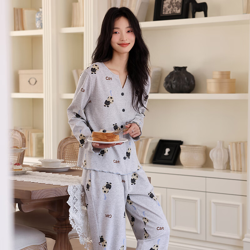 XUEXIMAN Women's 100% Cotton Korean Cartoon Padded Sleepwear Set