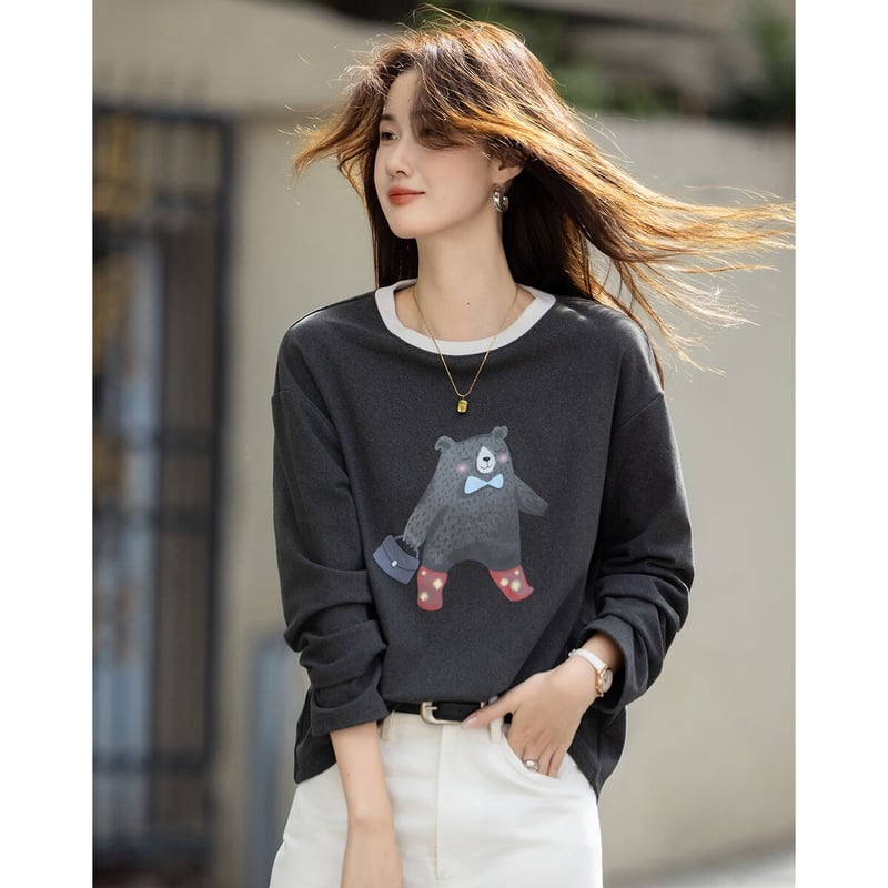 Demana Thermal Velvet Bear Print T-shirt