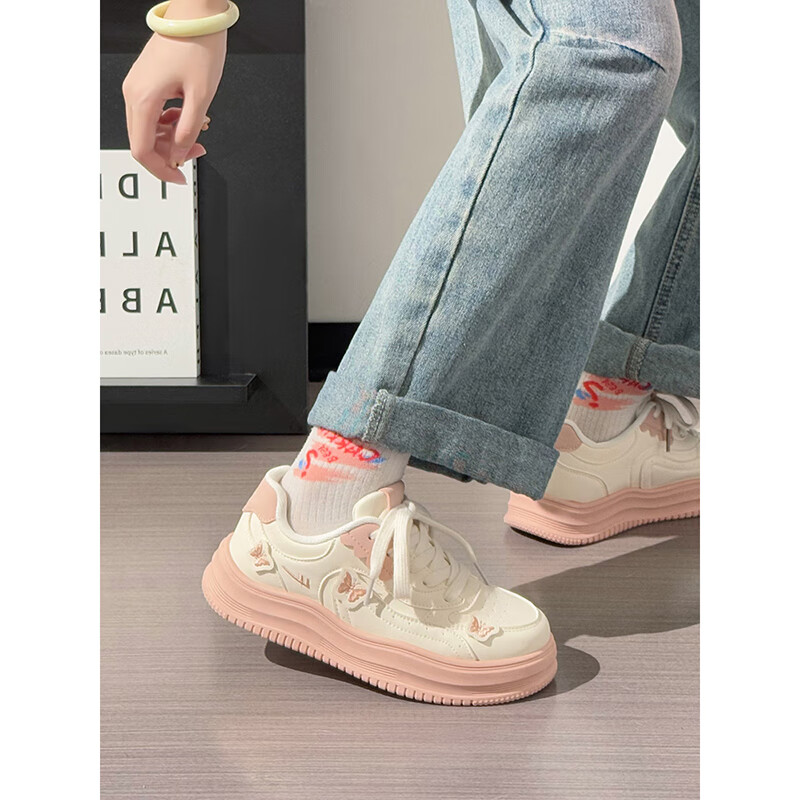 Huili Pink Butterfly Platform Shoes, Soft-Soled Comfortable Casual