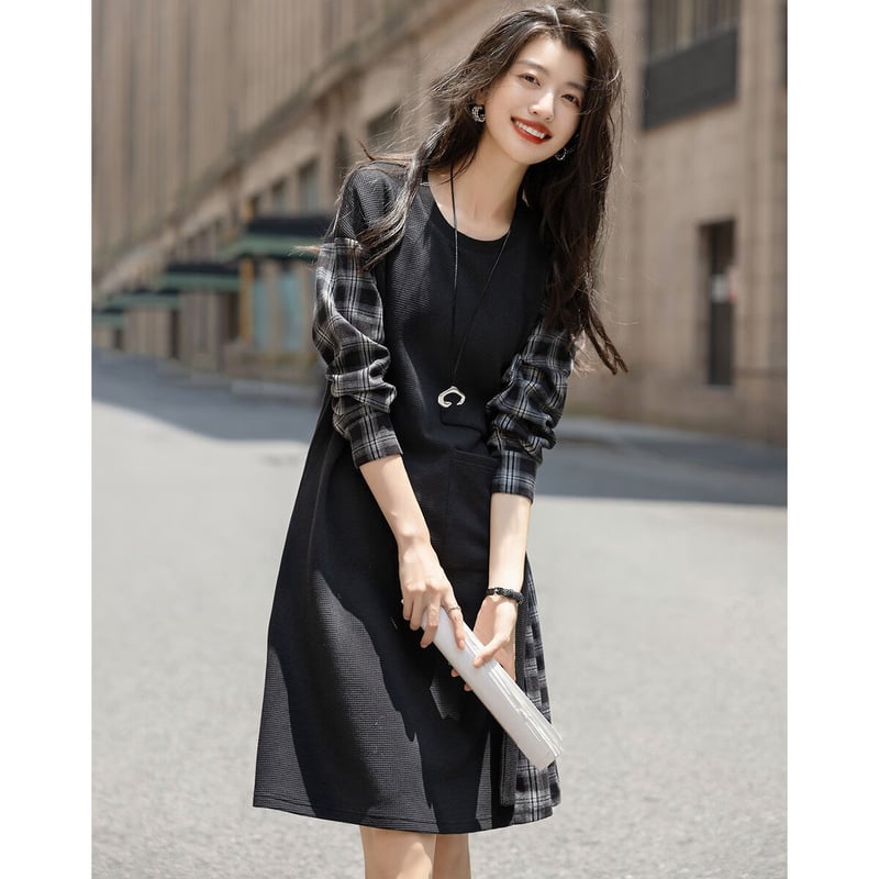 Demana Fluffy Waffle Plaid Dress