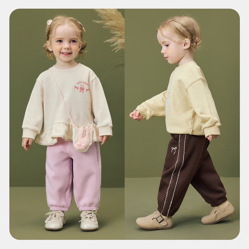 Minibala Girls' Sweet Fleece-Lined Warm Pants 2025 Winter