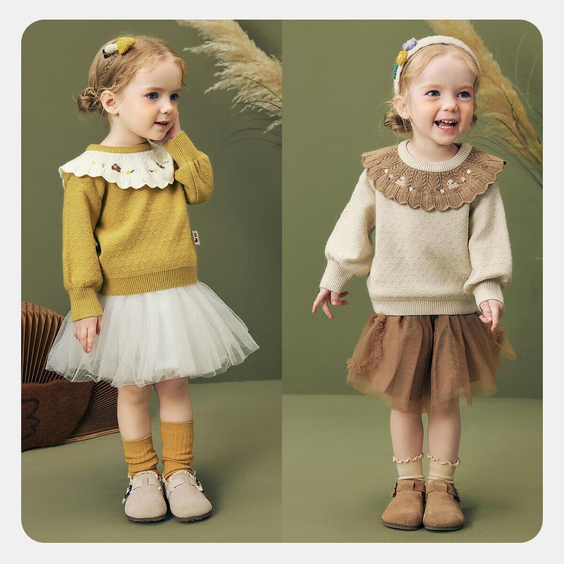 Minibala Girls' Embroidered Sweater - Anti-Pilling & Skin-Friendly