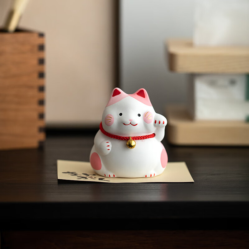 Tonghe Handmade Pink Lucky Cat Figurine