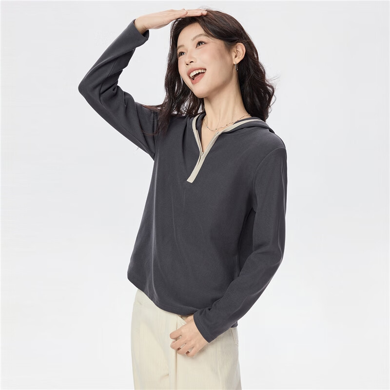 Giordano Women's Color-Block Hooded Fleece Top