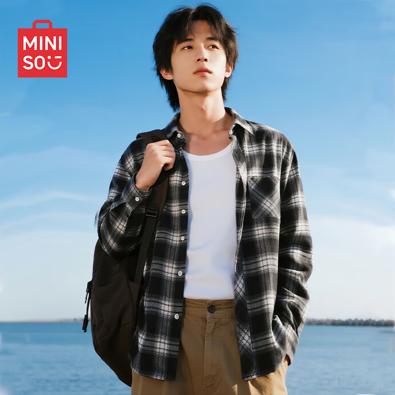 MINISO Men's Flannel Plaid Shirt Jacket