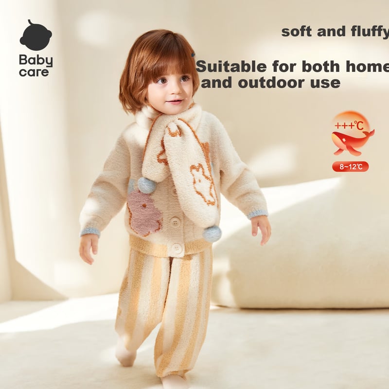 Babycare Panda OffWhite Kids' Warm Velvet Loungewear Set