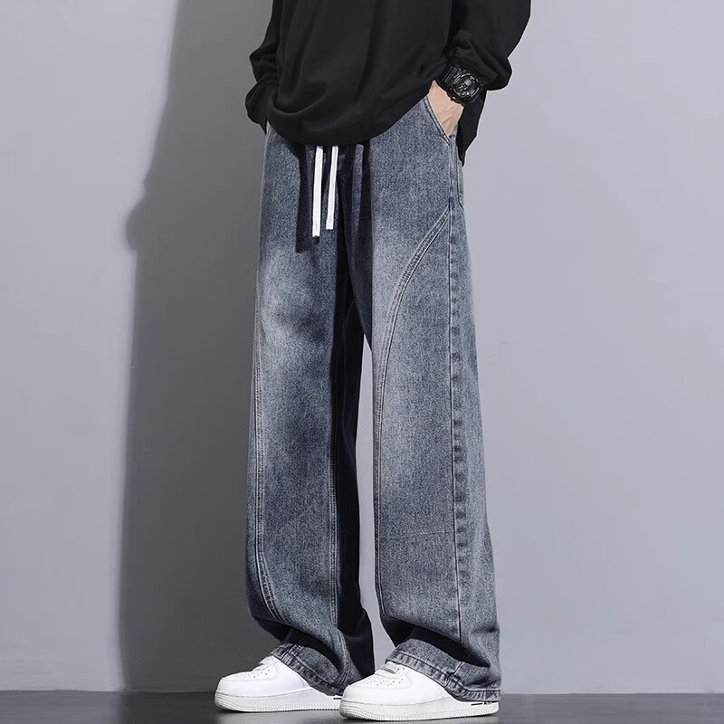 Dingfengbaoluo Men's Vintage Loose Straight Jeans