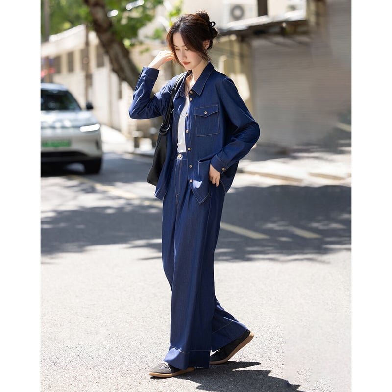 Demana Japanese Style Loose Shirt & Wide Leg Pants Set