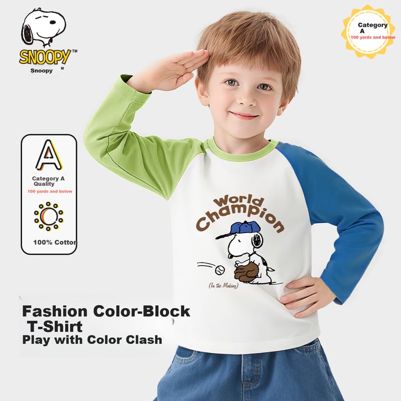 Snoopy Kids Long Sleeve T-Shirt - White/Bean Green