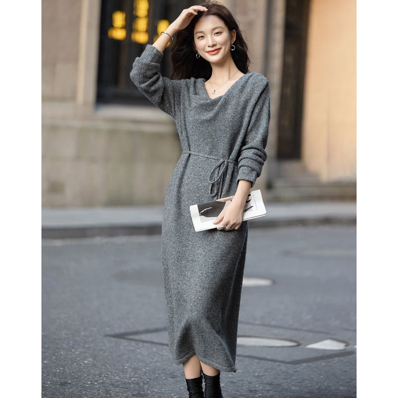 Demana Quiet Luxury Winter Fluffy Wool Dress