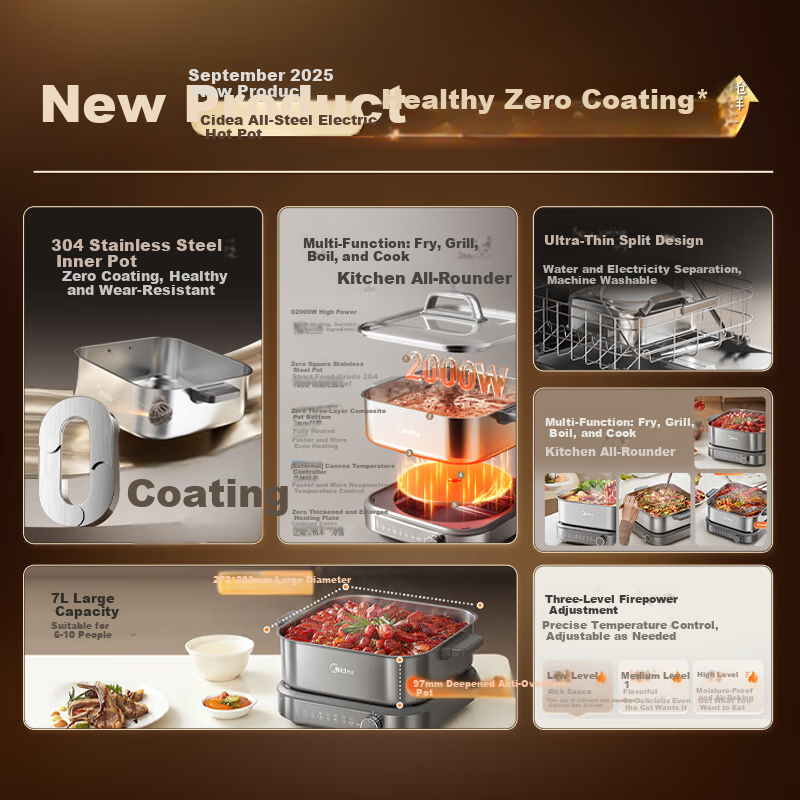 Midea All-Steel Electric Hot Pot with Rapid Boiling